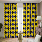 Yellow Blue And Black Argyle Print Blackout Pencil Pleat Curtains