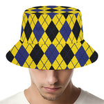 Yellow Blue And Black Argyle Print Bucket Hat
