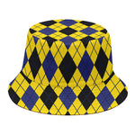 Yellow Blue And Black Argyle Print Bucket Hat