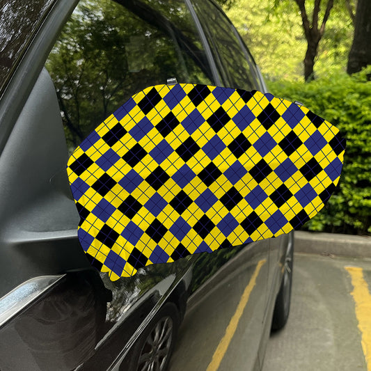 Yellow Blue And Black Argyle Print Car Side Mirror Covers