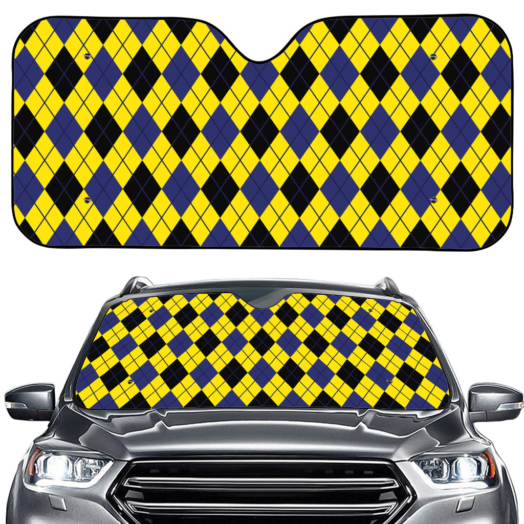 Yellow Blue And Black Argyle Print Car Windshield Sun Shade