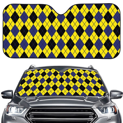 Yellow Blue And Black Argyle Print Car Windshield Sun Shade