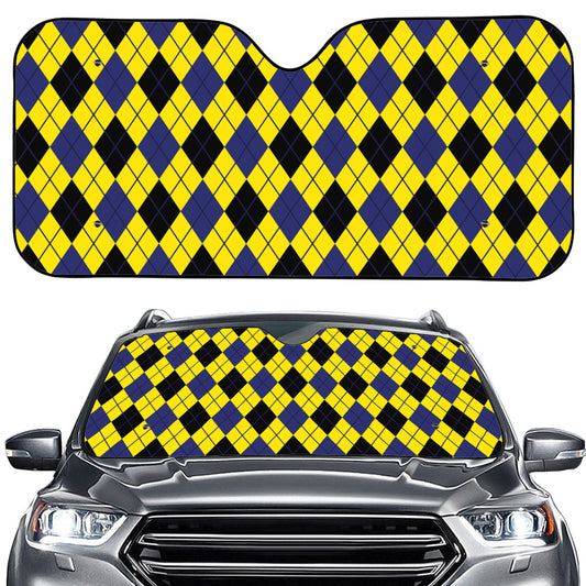 Yellow Blue And Black Argyle Print Car Windshield Sun Shade