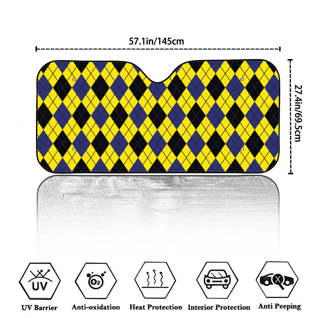 Yellow Blue And Black Argyle Print Car Windshield Sun Shade