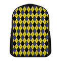 Yellow Blue And Black Argyle Print Casual Backpack
