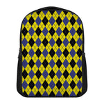 Yellow Blue And Black Argyle Print Casual Backpack