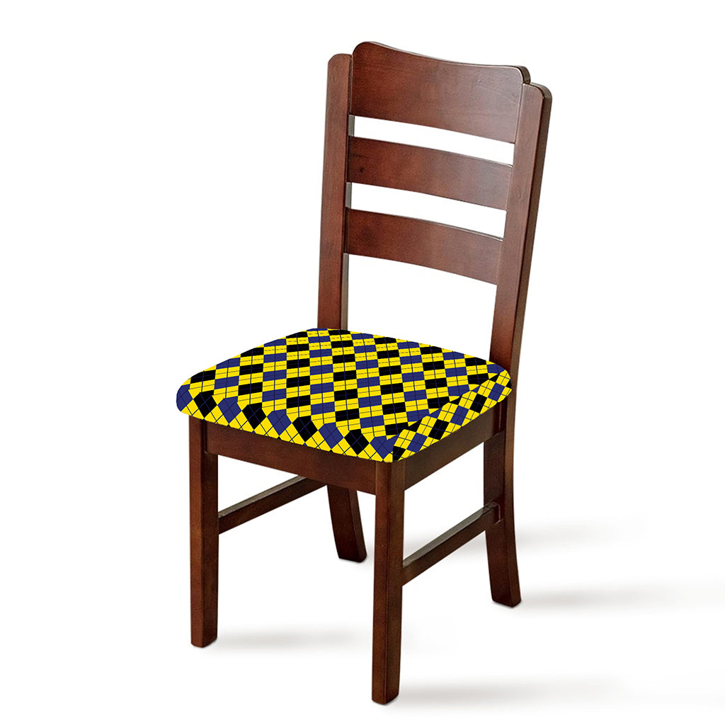 Yellow Blue And Black Argyle Print Chair Cushion Cover
