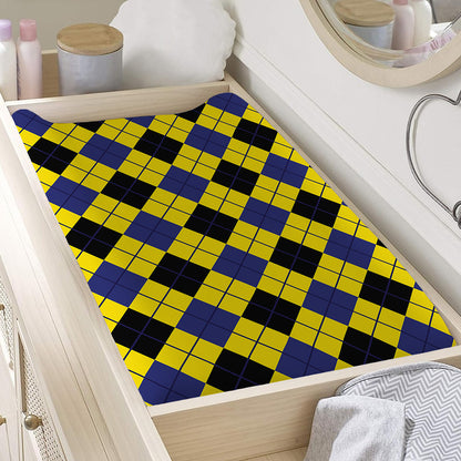 Yellow Blue And Black Argyle Print Changing Pad Cover