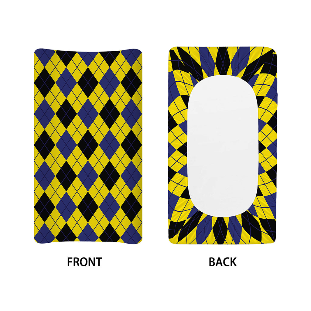 Yellow Blue And Black Argyle Print Changing Pad Cover