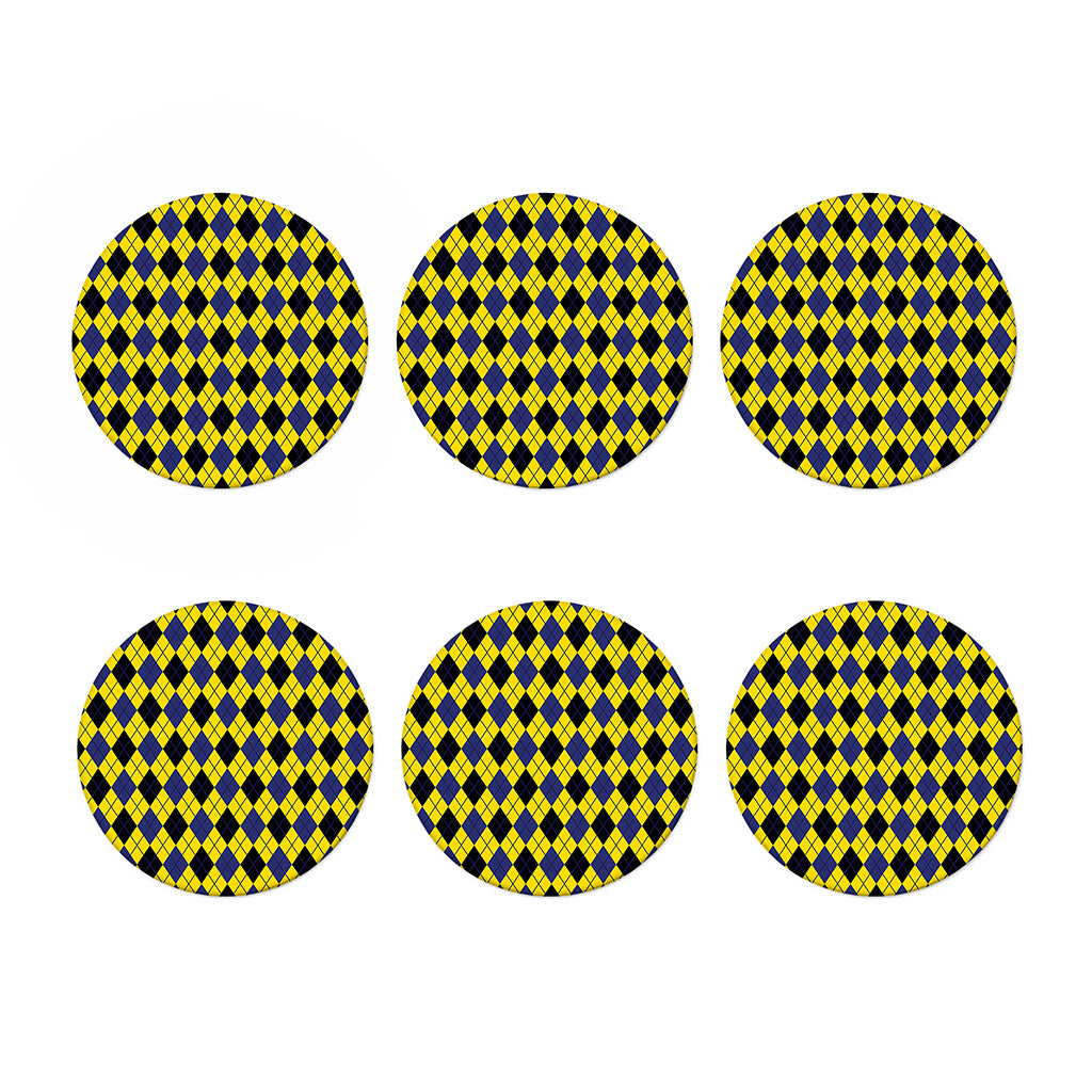 Yellow Blue And Black Argyle Print Coaster Set