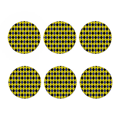 Yellow Blue And Black Argyle Print Coaster Set