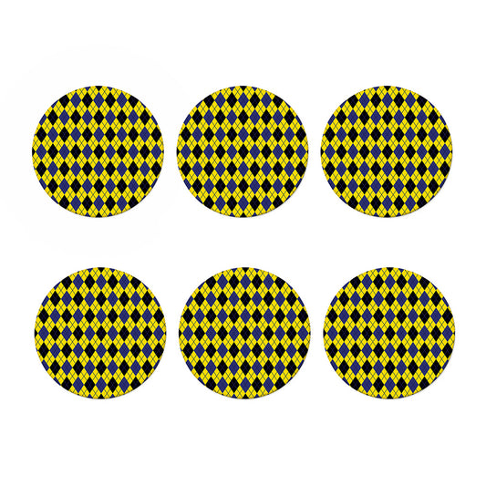 Yellow Blue And Black Argyle Print Coaster Set