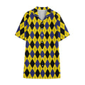 Yellow Blue And Black Argyle Print Cotton Hawaiian Shirt