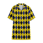 Yellow Blue And Black Argyle Print Cotton Hawaiian Shirt