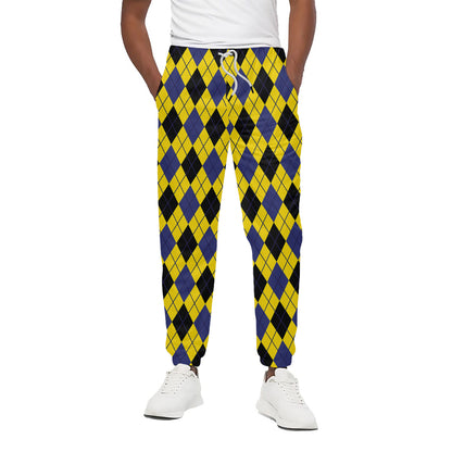 Yellow Blue And Black Argyle Print Cotton Pants