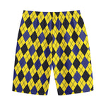 Yellow Blue And Black Argyle Print Cotton Shorts