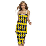 Yellow Blue And Black Argyle Print Cross Back Cami Dress