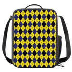 Yellow Blue And Black Argyle Print Crossbody Lunch Bag