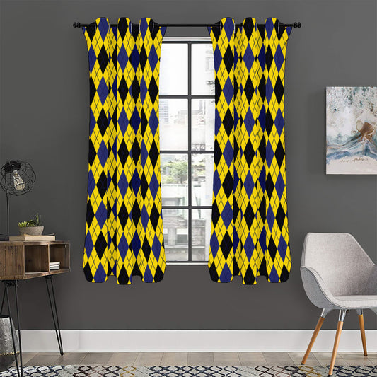 Yellow Blue And Black Argyle Print Curtain