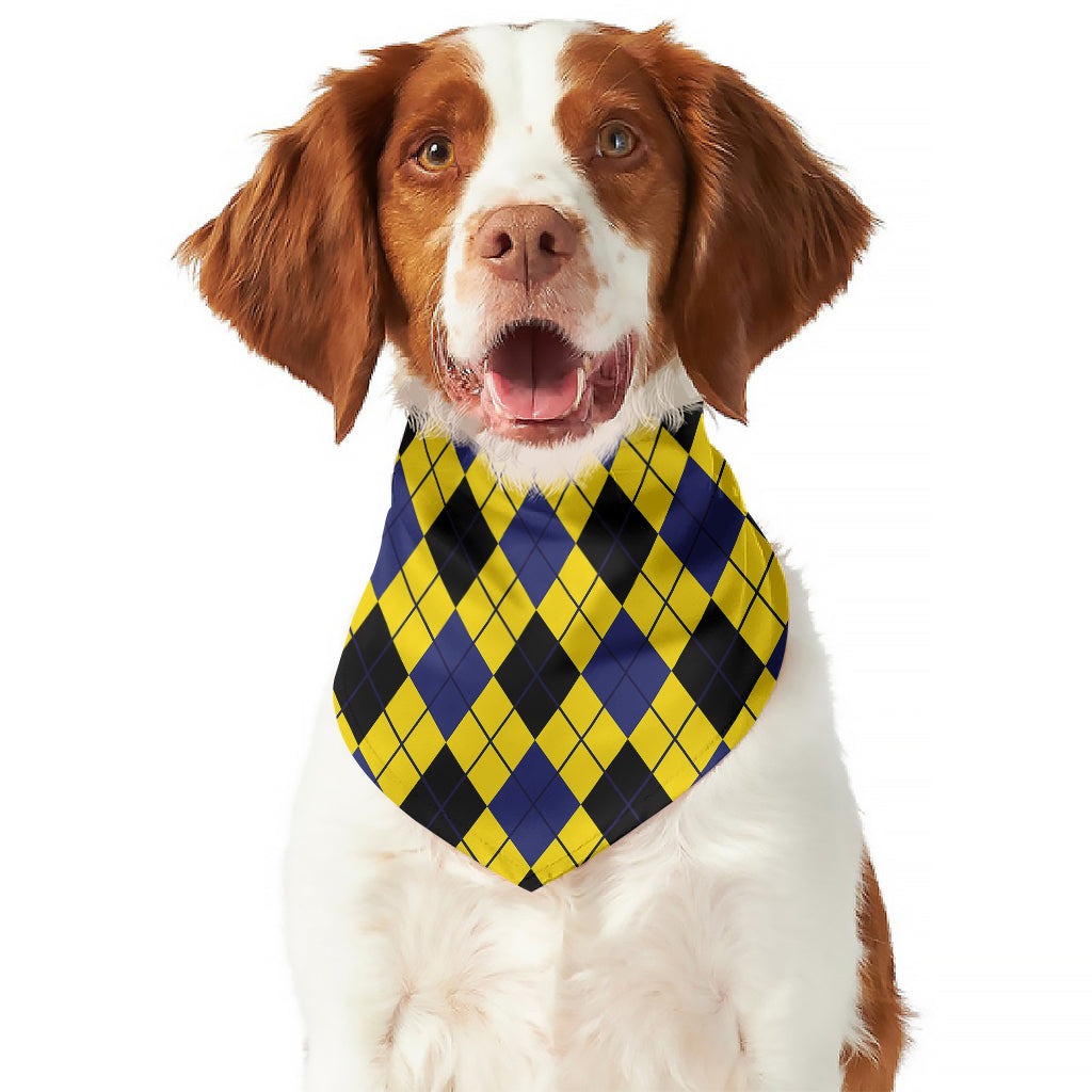 Yellow Blue And Black Argyle Print Dog Bandana