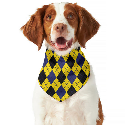 Yellow Blue And Black Argyle Print Dog Bandana