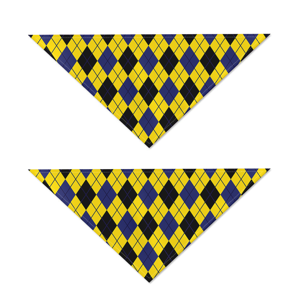 Yellow Blue And Black Argyle Print Dog Bandana