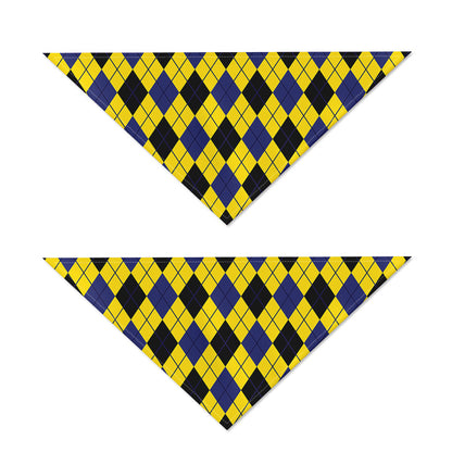 Yellow Blue And Black Argyle Print Dog Bandana