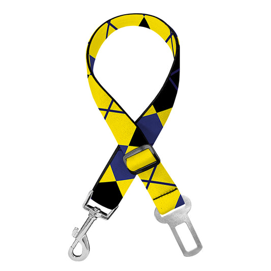 Yellow Blue And Black Argyle Print Dog Seat Belt
