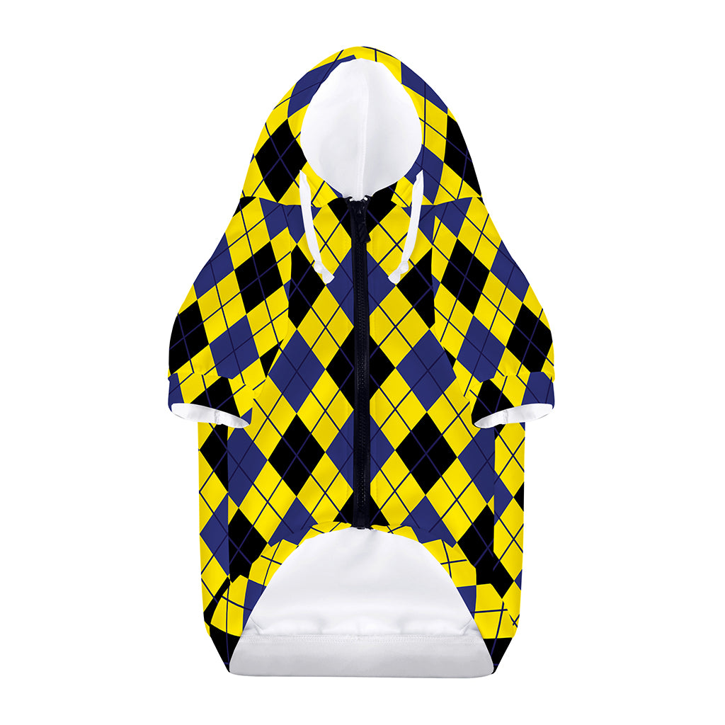 Yellow Blue And Black Argyle Print Dog Zip Up Hoodie