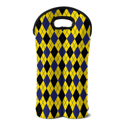 Yellow Blue And Black Argyle Print Double Neoprene Wine Tote