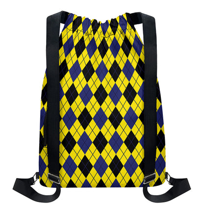 Yellow Blue And Black Argyle Print Drawstring Backpack