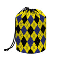 Yellow Blue And Black Argyle Print Drawstring Makeup Bag
