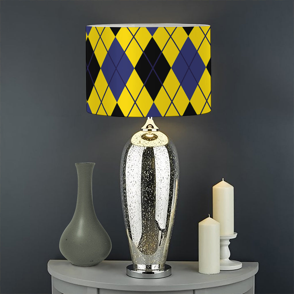 Yellow Blue And Black Argyle Print Drum Lamp Shade