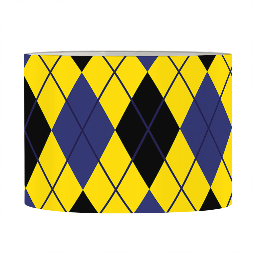 Yellow Blue And Black Argyle Print Drum Lamp Shade