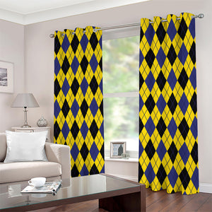 Yellow Blue And Black Argyle Print Extra Wide Grommet Curtains