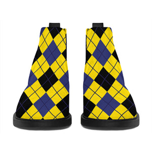 Yellow Blue And Black Argyle Print Flat Ankle Boots