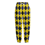 Yellow Blue And Black Argyle Print Fleece Lined Knit Pants