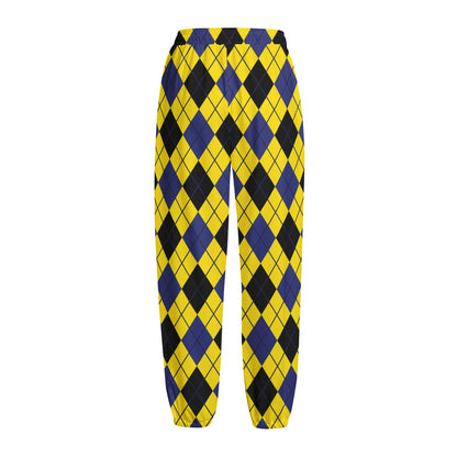 Yellow Blue And Black Argyle Print Fleece Lined Knit Pants