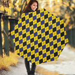 Yellow Blue And Black Argyle Print Foldable Umbrella