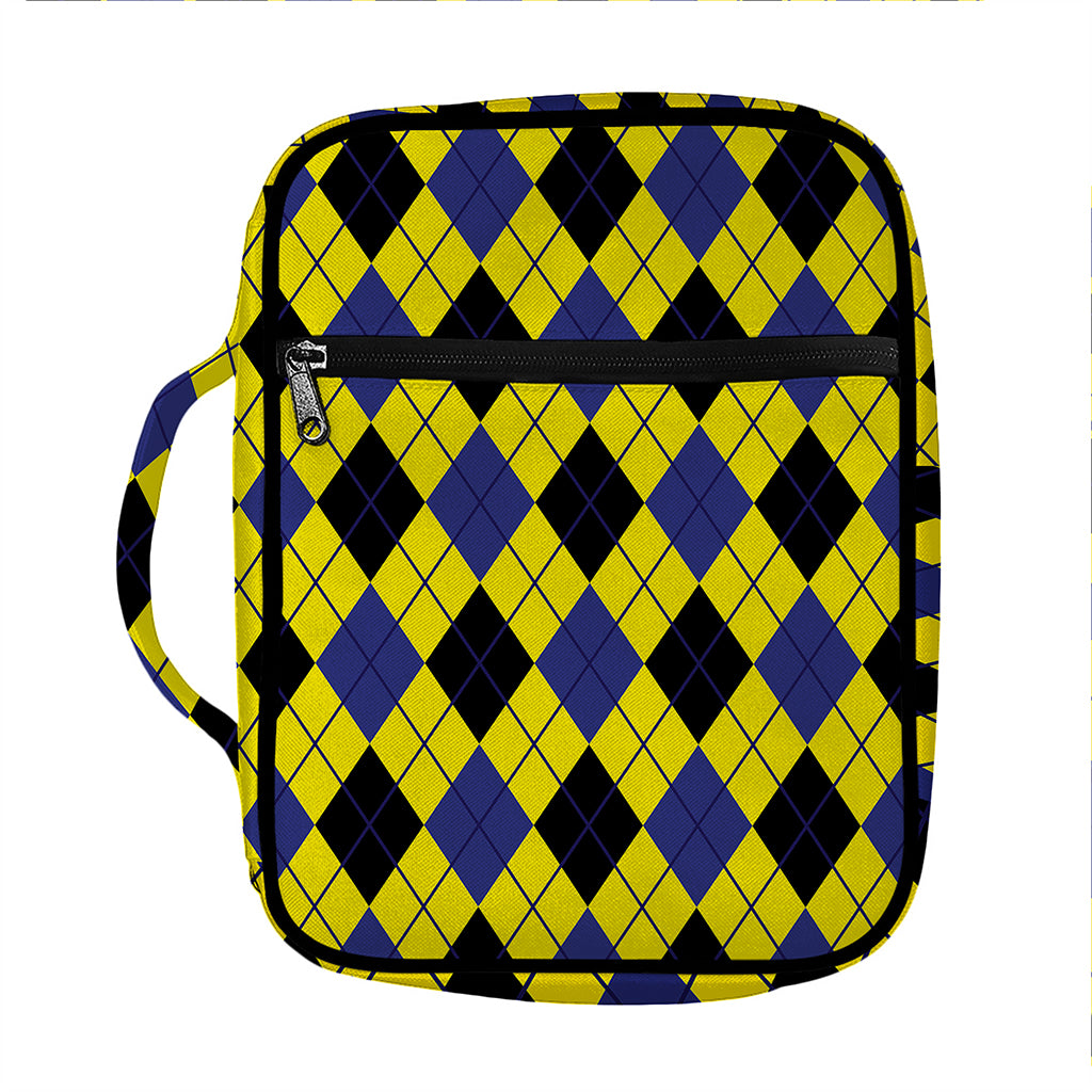 Yellow Blue And Black Argyle Print Front Pocket Bible Bag