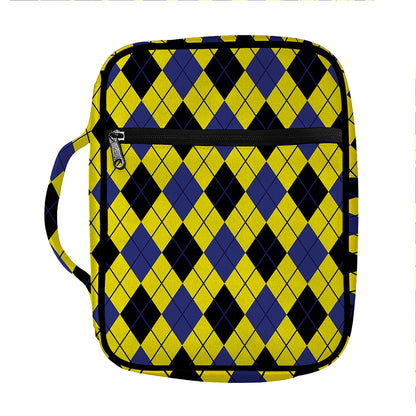 Yellow Blue And Black Argyle Print Front Pocket Bible Bag