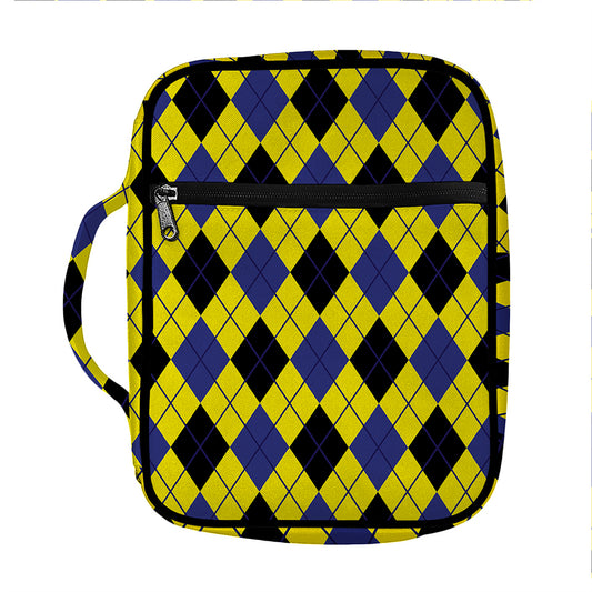 Yellow Blue And Black Argyle Print Front Pocket Bible Bag