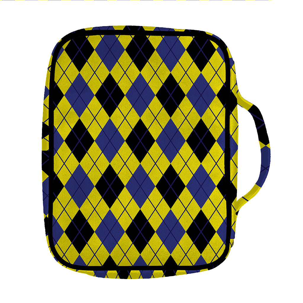 Yellow Blue And Black Argyle Print Front Pocket Bible Bag