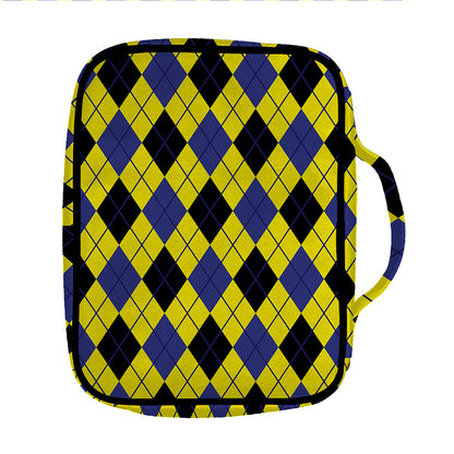 Yellow Blue And Black Argyle Print Front Pocket Bible Bag