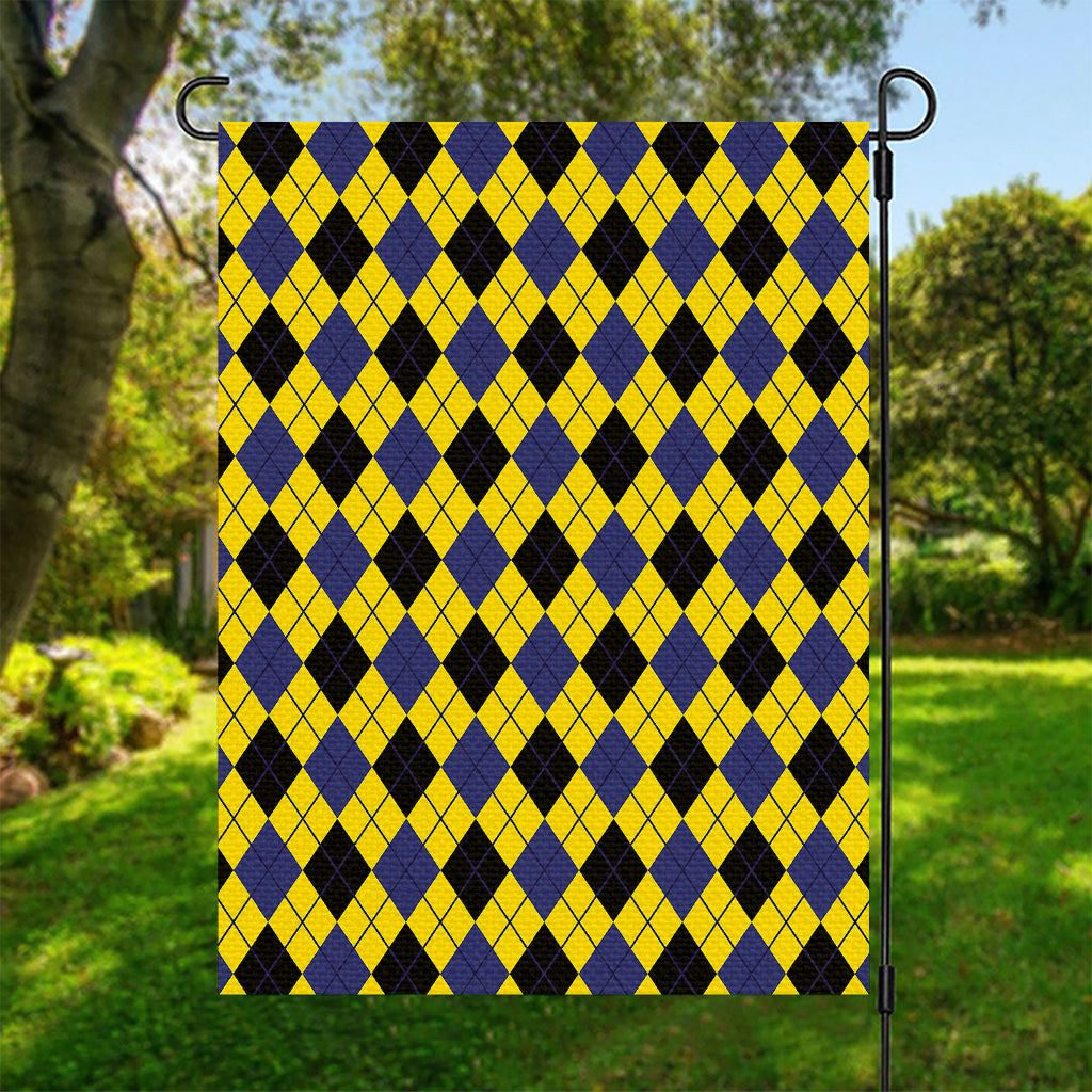 Yellow Blue And Black Argyle Print Garden Flag