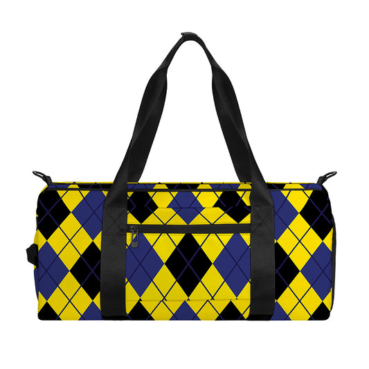 Yellow Blue And Black Argyle Print Gym Bag