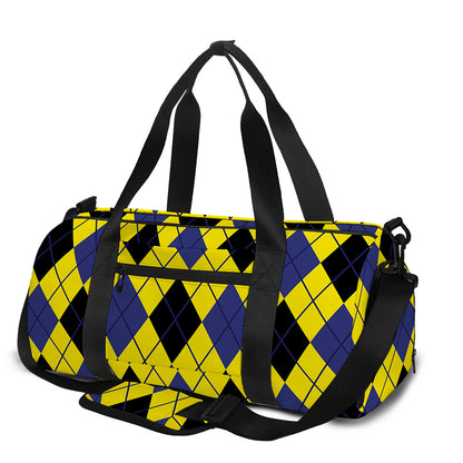 Yellow Blue And Black Argyle Print Gym Bag
