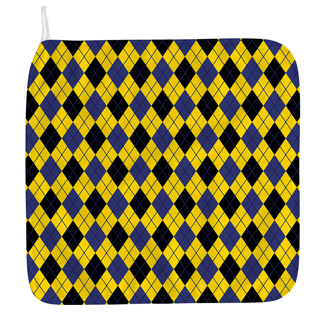 Yellow Blue And Black Argyle Print Hand Towel