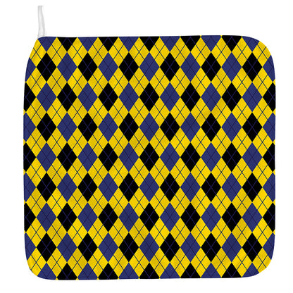 Yellow Blue And Black Argyle Print Hand Towel
