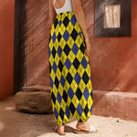 Yellow Blue And Black Argyle Print Harem Pants